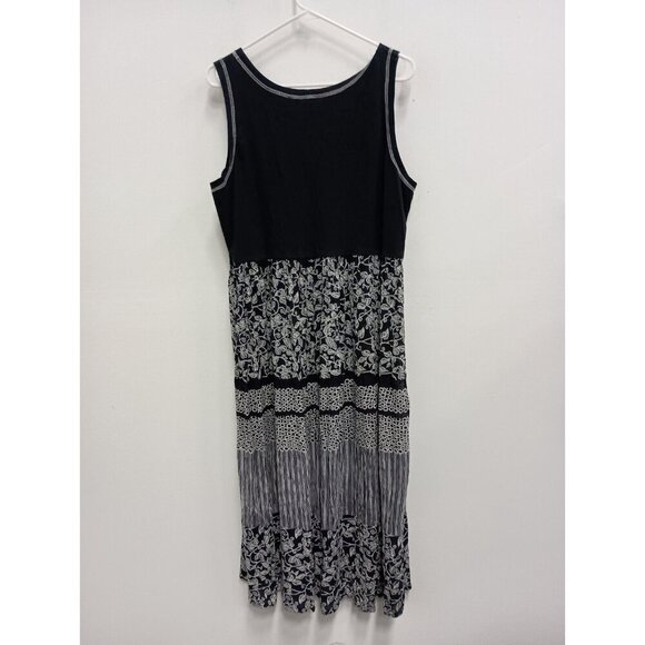 Vintage 90s Point One Womens BOHO Maxi Dress  XL Black White Embroidered Floral - Picture 8 of 8